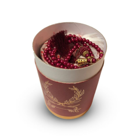 coffret-cadeau-priere-tapis-et-chapelet-de-luxe-boite-ronde-doree-rouge-1.png